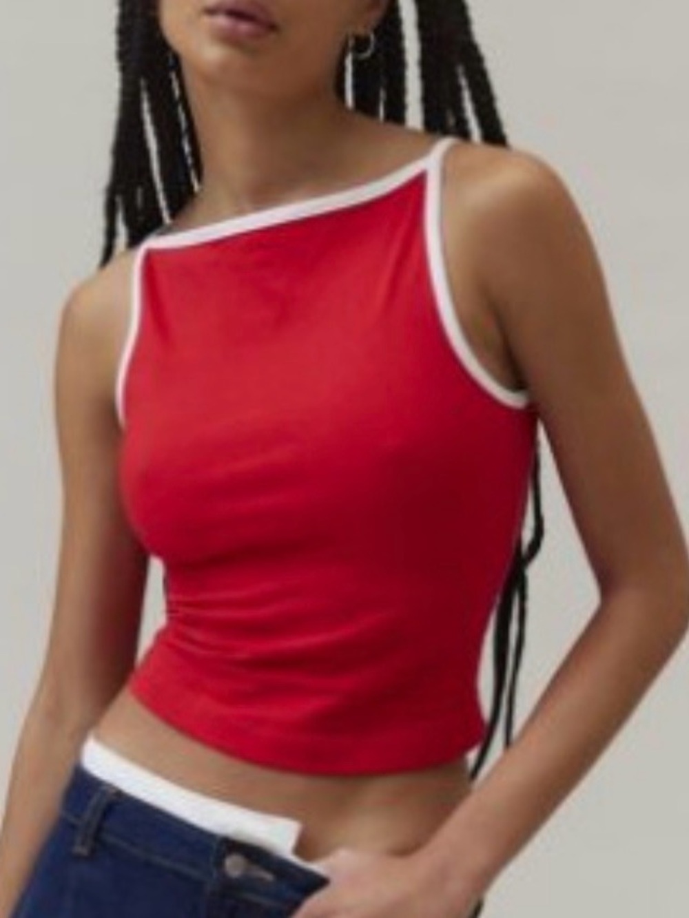 NWT BDG Urban Outfitters Romy Boatneck Cropped Tank Top in Red. Size L - Picture 2 of 10